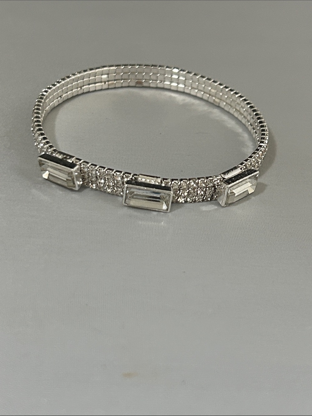 Elegant Silver-Tone Crystal Stretch Bracelet Bridal Jewelry